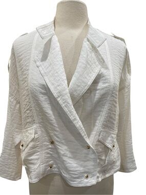 New Line & Dot Cropped Lightweight Double Breasted Jacket SZ M White